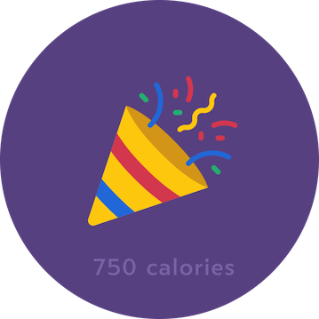 Celebration icon with 750 calories written below it to indicate that after a photo and quick wait SnapCalorie will have done all the work for you in calorie counting.